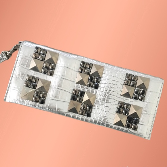 Silver & Gold Crystal Wedding Clutch, Statement Bag, Evening  Millennium wristlet clutch